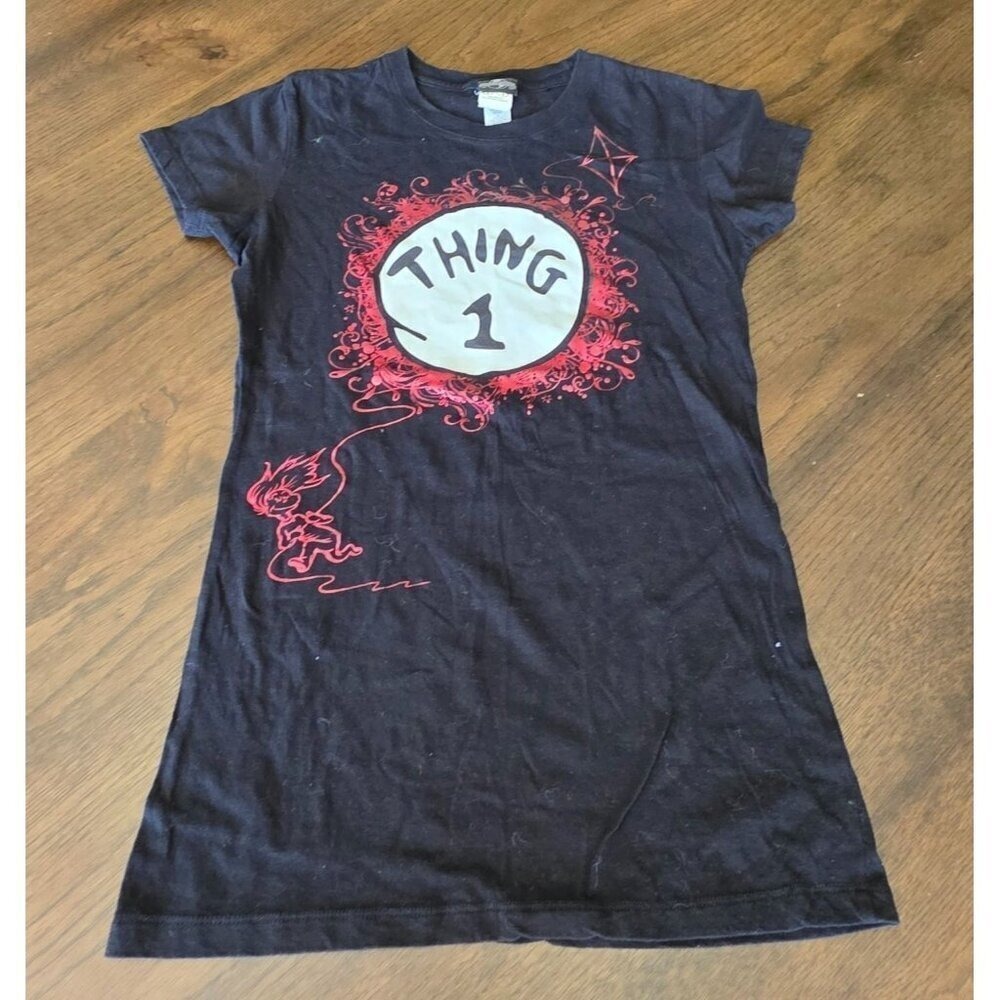 Universal Studios Dr. Seuss Thing 1 T-Shirt Women Small Black Red Tee Kite Rare